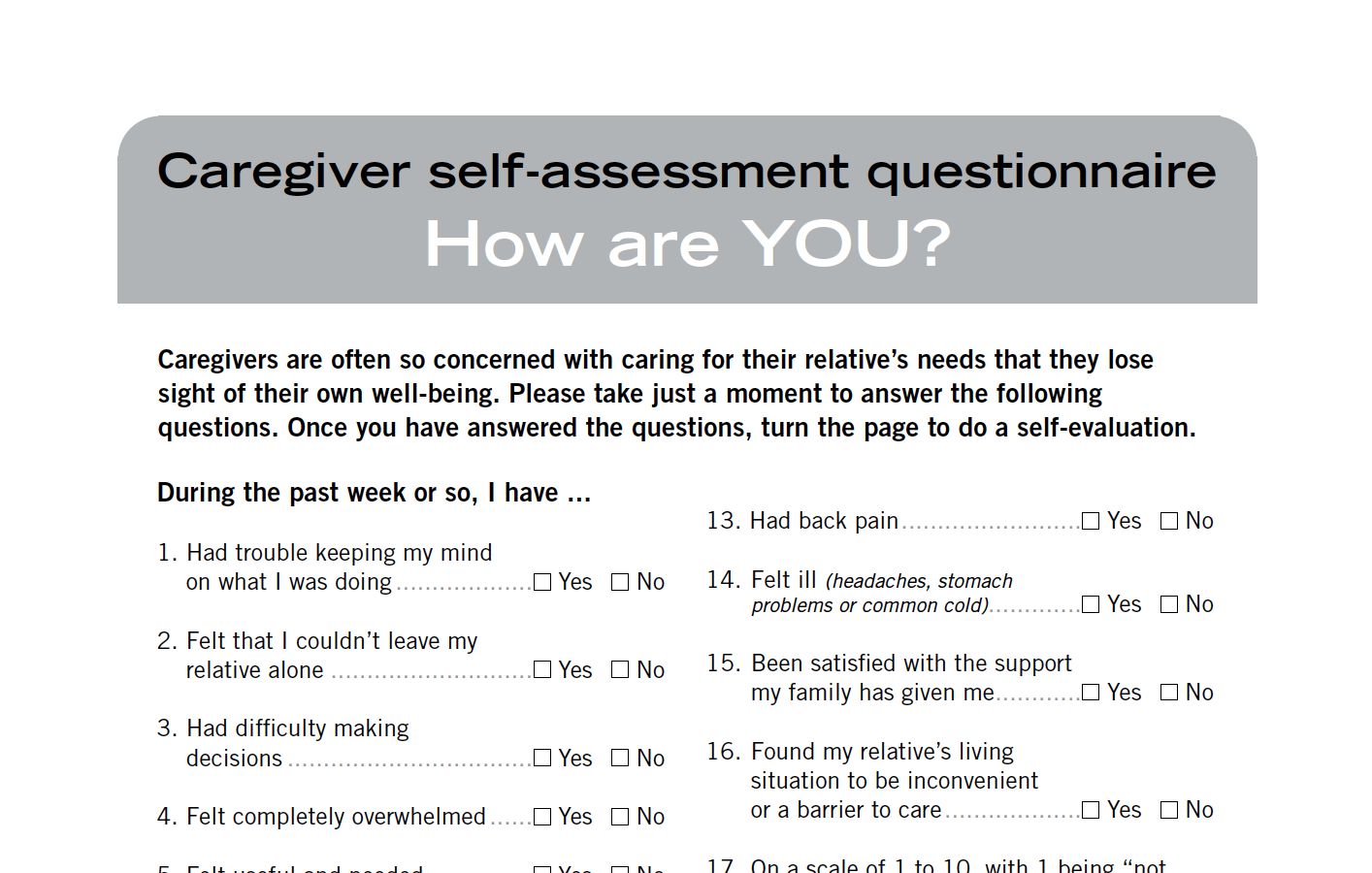 Caregiver Self-Assessment Questionnaire